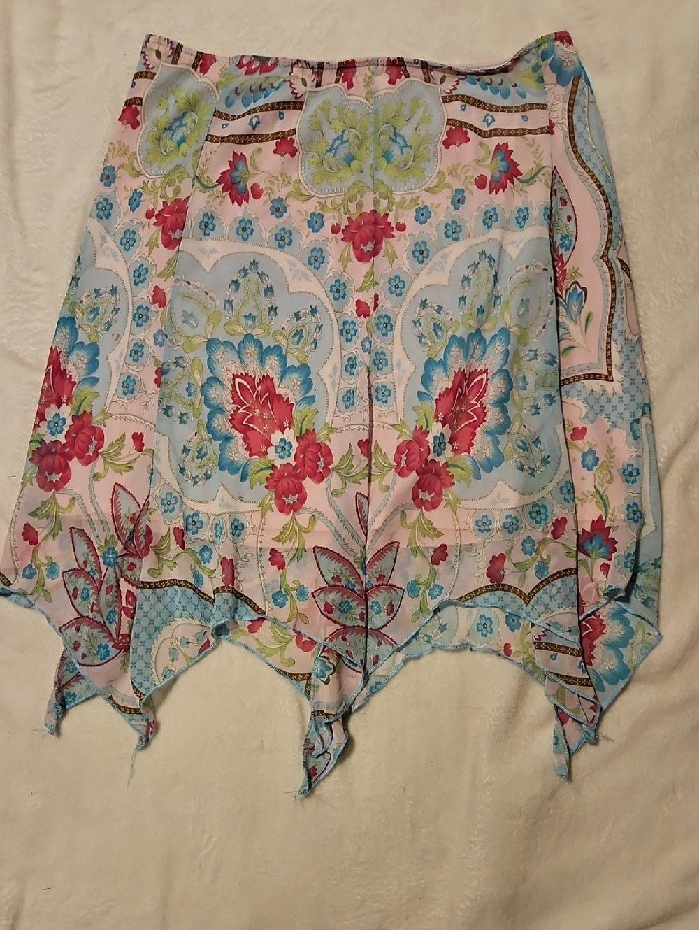 Star City Floral Handkerchief Hem Skirt in Pink, Aqua & Green